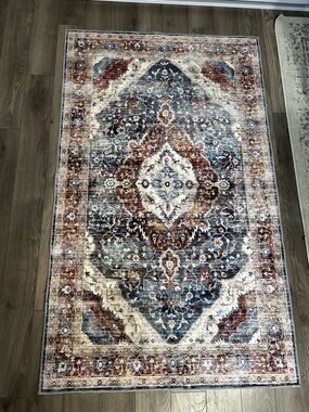 Traditional Medallion Area Rug in Blue, Rust & Cream